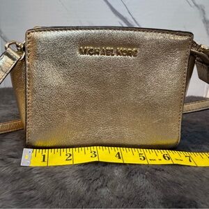 Michael Kors Gold Leather Mini Selma Crossbody Bag